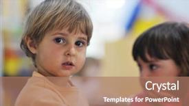  Presentation with happy kids - Slides featuring child kids group have fun background and a coral colored foreground