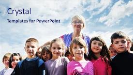  Presentation with fun classroom - Amazing PPT theme having child kids group have fun backdrop and a sky blue colored foreground