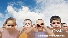  Presentation with happy kids - Slide deck with child kids group have fun background and a  colored foreground