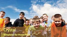  Presentation with play kids - PPT theme having child kids group have fun background and a tawny brown colored foreground