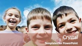  Presentation with play kids - Presentation theme with child kids group have fun background and a coral colored foreground