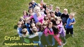  Presentation with play kids - Presentation design featuring child kids group have fun background and a  colored foreground