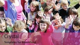  Presentation with play kids - Presentation theme consisting of child kids group have fun background and a  colored foreground