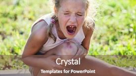  Presentation with save girl child - Presentation design with child knee injury crying girl background and a tawny brown colored foreground
