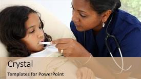  Presentation with sick child - PPT theme featuring child laying sick in bed background and a coral colored foreground