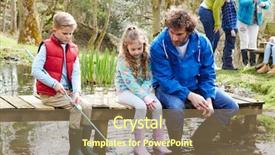  Presentation with activity - Beautiful PPT theme featuring child leader - adults with children on bridge backdrop and a coral colored foreground