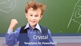  Presentation with leader - Beautiful slide deck featuring child leader - portrait of a cute shaggy backdrop and a  colored foreground