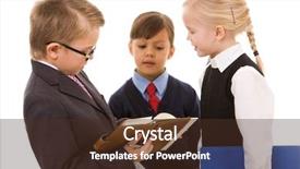  Presentation with leader - Slides consisting of child leader - portrait of three children discussing background and a tawny brown colored foreground