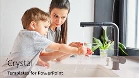  Presentation with hand soap - Beautiful slides featuring child-learns-hand-washing backdrop and a soft green colored foreground