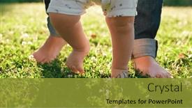  Presentation with green-lawn - Theme with child-learns-to-take and a gold colored foreground