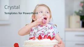  Presentation with birthday cake - Amazing slide set having child-licks-cream-from-finger backdrop and a sky blue colored foreground