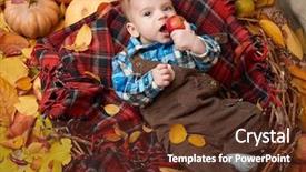  Presentation with fall season - PPT theme enhanced with child lie on red tartan background and a tawny brown colored foreground