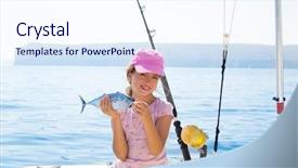  Presentation with fishing boat - Slides having deep sea animal beautiful - child little girl fishing background and a sky blue colored foreground