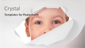  Presentation with paper - Slide deck consisting of child-looks-in-a-hole background and a  colored foreground