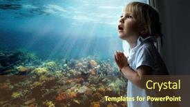  Presentation with fish aquarium - PPT theme enhanced with child-looks-out-the-window background and a tawny brown colored foreground