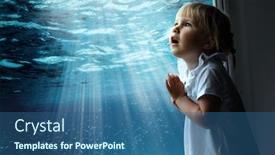  Presentation with fish aquarium - Cool new PPT theme with child-looks-out-the-window backdrop and a ocean colored foreground