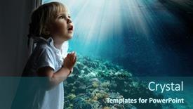  Presentation with fish aquarium - PPT theme with child-looks-out-the-window background and a ocean colored foreground