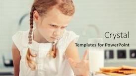  Presentation with poor child - Beautiful PPT theme featuring child looks with disgust for food poor appetite little girl does not like milk backdrop and a soft green colored foreground