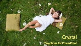  Presentation with pile of fresh cassava - Slide deck consisting of play ground - little girl resting on soft background and a tawny brown colored foreground