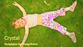  Presentation with grass - Slides consisting of little girl lies on back background and a  colored foreground