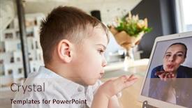  Presentation with mother child - Slide set consisting of child-makes-video-chat background and a coral colored foreground