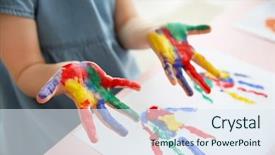  Presentation with paper making - Audience pleasing slides consisting of child making hand prints backdrop and a sky blue colored foreground