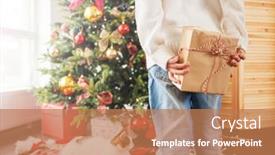  Presentation with child tree - Audience pleasing PPT layouts consisting of child-near-the-christmas-tree backdrop and a coral colored foreground