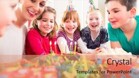  Presentation with party candles - Colorful PPT theme enhanced with child on birthday party blowing backdrop and a coral colored foreground