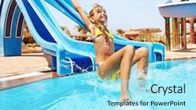  Presentation with water park - Amazing PPT theme having child on water slide backdrop and a arctic colored foreground