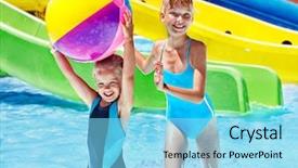  Presentation with summer holiday - PPT theme featuring child on water slide background and a light blue colored foreground