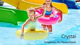  Presentation with summer holiday - Colorful PPT theme enhanced with child on water slide backdrop and a arctic colored foreground