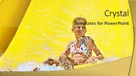  Presentation with summer holiday - PPT layouts having child on water slide background and a yellow colored foreground