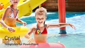  Presentation with summer holiday - PPT theme consisting of child on water slide at aquapark summer holiday background and a yellow colored foreground