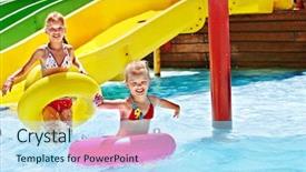  Presentation with summer holiday - Amazing presentation having child on water slide at aquapark summer holiday backdrop and a sky blue colored foreground
