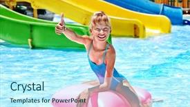  Presentation with water park - Colorful PPT theme enhanced with child on water slide backdrop and a cool aqua colored foreground