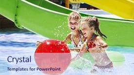  Presentation with summer holiday - Beautiful presentation theme featuring child on water slide backdrop and a sky blue colored foreground