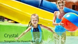  Presentation with summer holiday - Slide set having child on water slide background and a yellow colored foreground