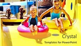  Presentation with summer holiday - PPT theme with child on water slide background and a white colored foreground