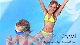  Presentation with summer holiday - Colorful presentation theme enhanced with child on water slide backdrop and a light blue colored foreground