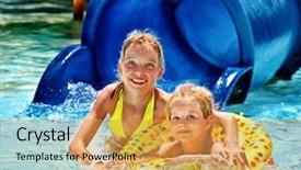  Presentation with summer holiday - Amazing presentation theme having child on water slide at aquapark summer holiday backdrop and a yellow colored foreground