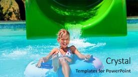  Presentation with summer holiday - Colorful slide set enhanced with child on water slide backdrop and a light blue colored foreground