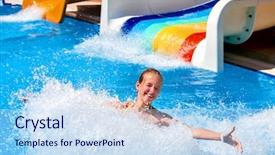  Presentation with aqua - Presentation theme featuring plummet - child on water slide background and a sky blue colored foreground