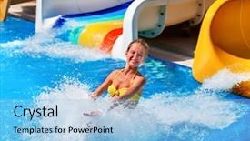  Presentation with water park - PPT theme enhanced with waterpark - child on water slide background and a light blue colored foreground