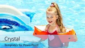  Presentation with summer holiday - Amazing presentation theme having child on water slide at aquapark summer holiday backdrop and a light blue colored foreground