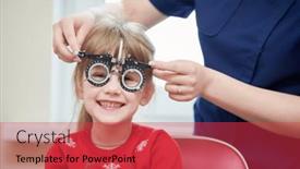  Presentation with optometry - Presentation theme featuring child-optometry-concept-young-girl background and a red colored foreground