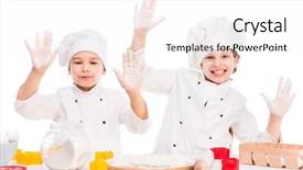  Presentation with dough - Slides with child ot - little joyful cooks in uniform background and a  colored foreground