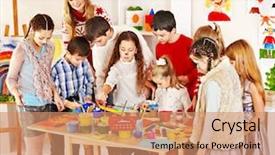 Presentation with school animations - PPT theme featuring child painting at art school background and a coral colored foreground