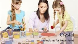  Presentation with preschool - Slide deck with child painting in preschool teacher background and a coral colored foreground