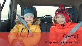  Presentation with car seat - Amazing PPT theme having child passenger safety - happy children in the car backdrop and a red colored foreground