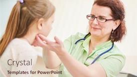  Presentation with child disease - Presentation theme with child-pediatrician-female-doctor-palpating background and a lemonade colored foreground